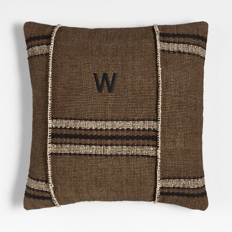 Helena Blanket Stitch 20"x20" Deep Brown Throw Pillow with Feather Insert