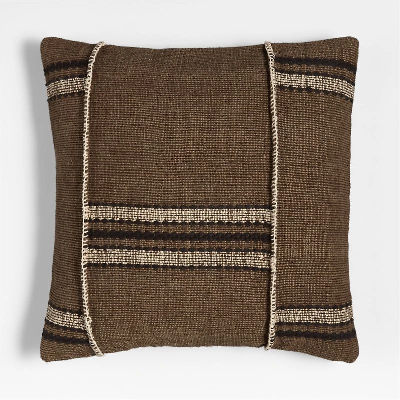 Helena Blanket Stitch 20"x20" Deep Brown Throw Pillow with Feather Insert