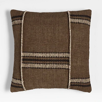 Helena Blanket Stitch 20"x20" Deep Brown Throw Pillow with Feather Insert