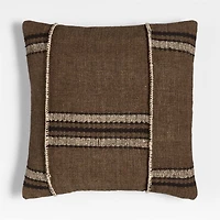 Helena Blanket Stitch 20"x20" Deep Brown Throw Pillow with Feather Insert