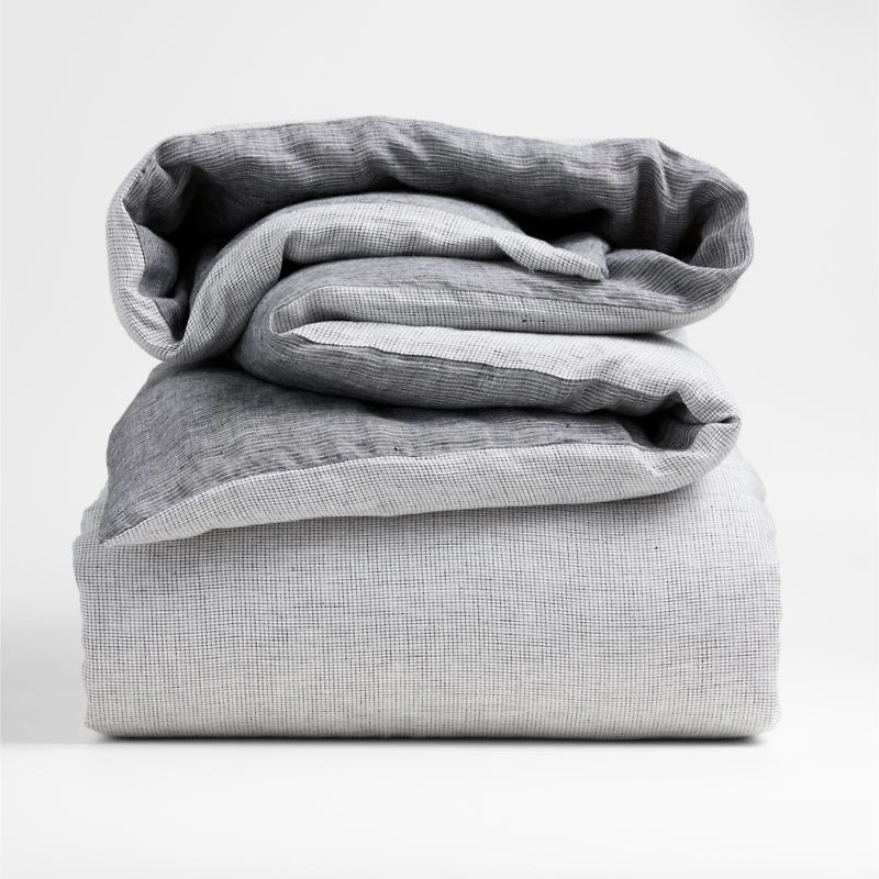Aire Natural Hemp Ink Black Grid King Duvet Cover