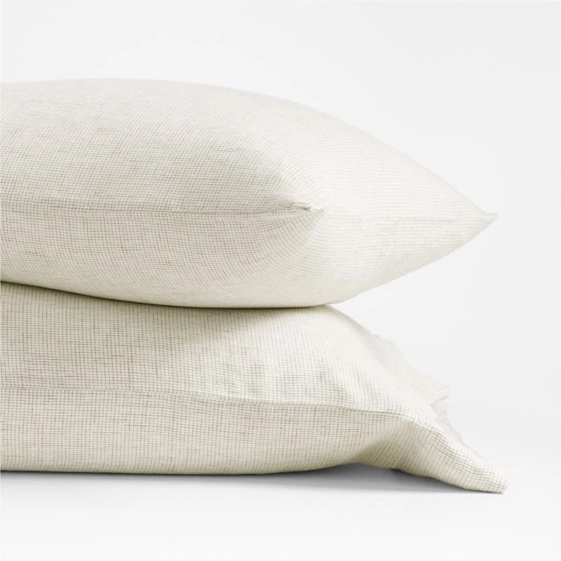 Aire Natural Hemp Garden Green Grid Standard Pillowcases, Set of 2