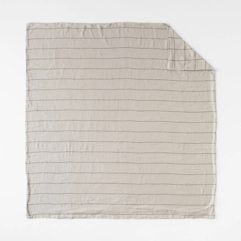 Aire Natural Hemp Arcadia Tan and Midnight Navy Reversible Grid King Duvet Cover