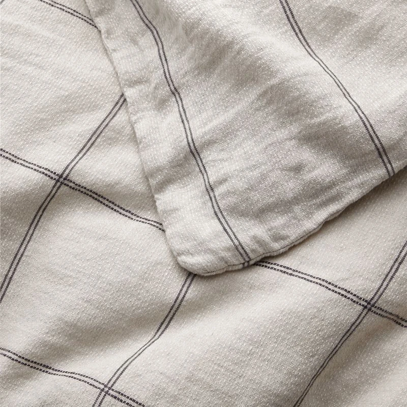 Aire Natural Hemp Arcadia Tan and Midnight Navy Reversible Grid King Duvet Cover