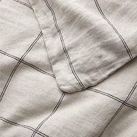 Aire Natural Hemp Arcadia Tan and Midnight Navy Reversible Grid King Duvet Cover