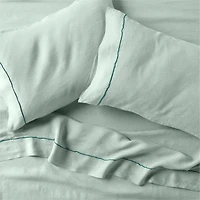 Aire Natural Hemp Merrow Stitch Verte Green Queen Bed Sheet Set