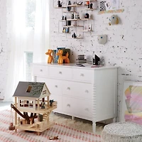 Jenny Lind 54" White Wood Wide 7-Drawer Kids Dresser
