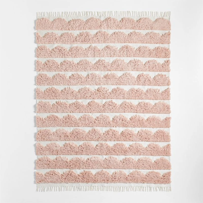 Hi/Low Scallop Elegant Pink Flatweave Kids Performance Area Rug 5'x8'