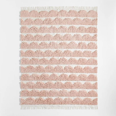 Hi/Low Scallop Elegant Pink Flatweave Kids Performance Area Rug 5'x8'