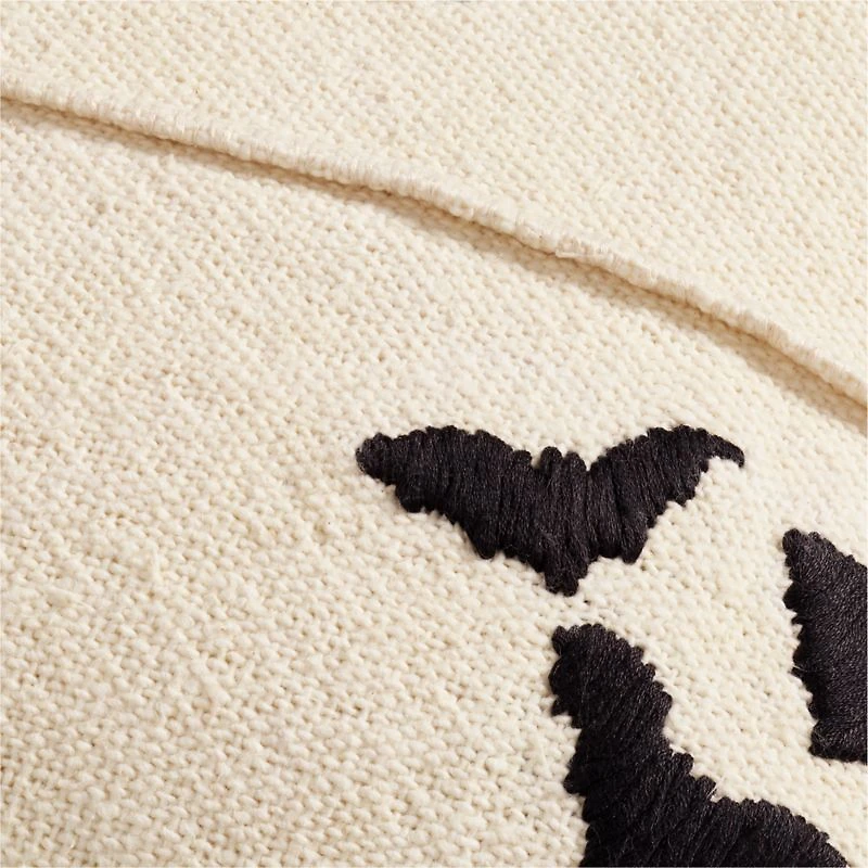 Halloween Embroidered Bats 20"x20" Arctic Ivory Throw Pillow with Feather Insert by Joan Anderson