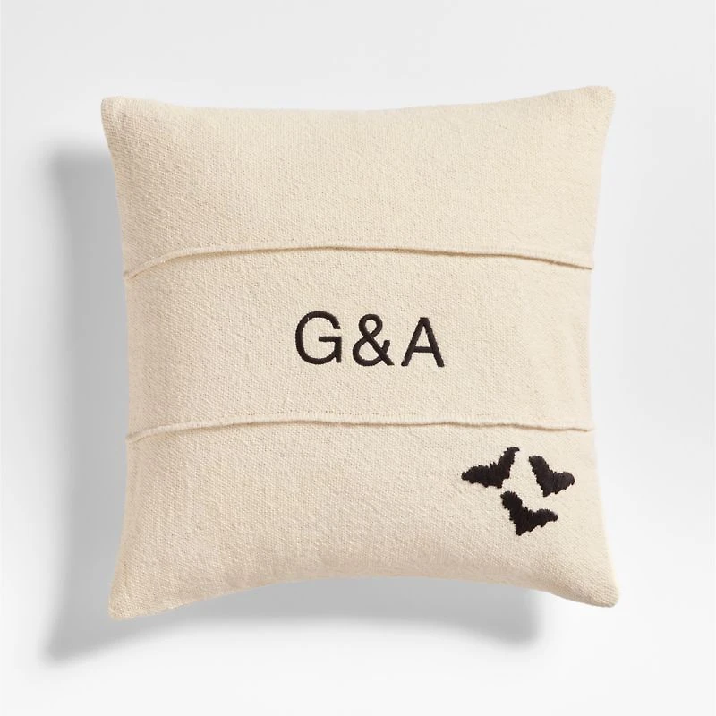 Halloween Embroidered Bats 20"x20" Arctic Ivory Throw Pillow with Feather Insert by Joan Anderson