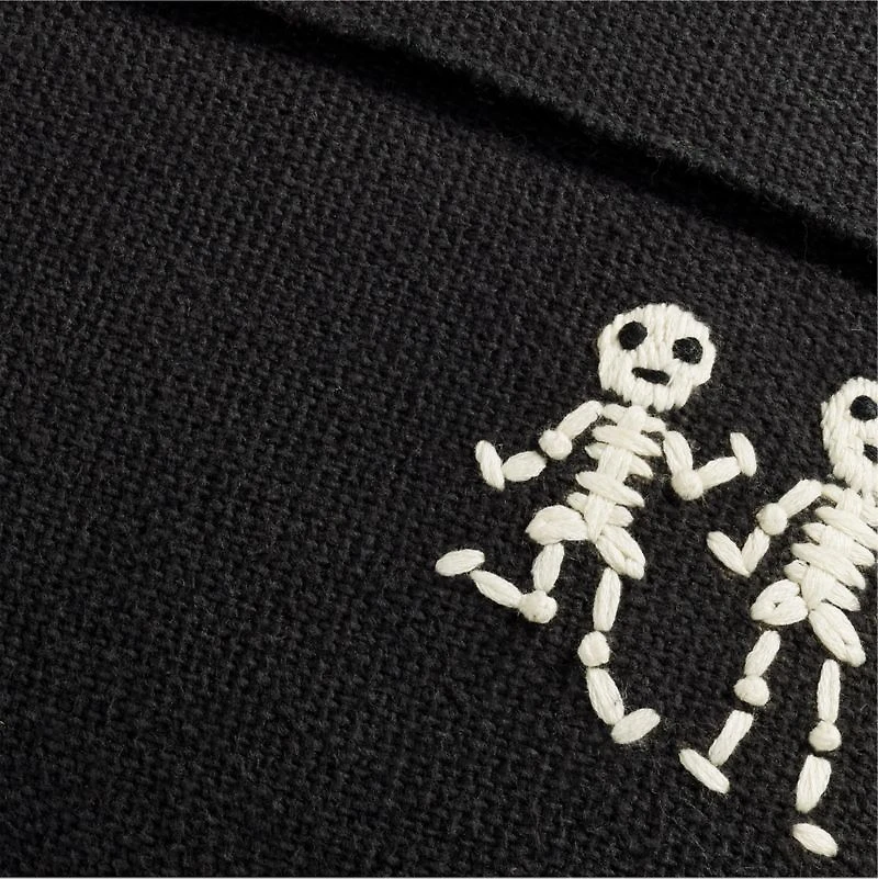 Halloween Embroidered Skeleton 24"x16" Ink Black Throw Pillow with Feather Insert by Joan Anderson