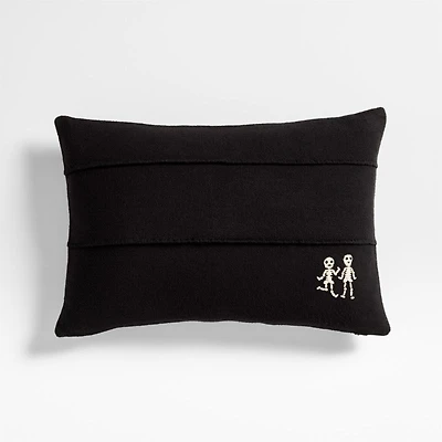 Halloween Embroidered Skeleton 24"x16" Ink Black Throw Pillow with Feather Insert by Joan Anderson