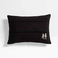 Halloween Embroidered Skeleton 24"x16" Ink Black Throw Pillow with Feather Insert by Joan Anderson