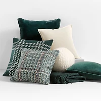 Spruce Green Felted Wool Plaid 23"x23" Holiday Throw Pillow Cover