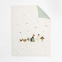 Holiday Presents Embroidered Organic Cotton Voile Kids Christmas Full/Queen Quilt