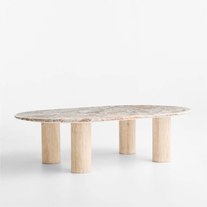 Homage Marble and White Oak Wood 60" Oval Coffee Table