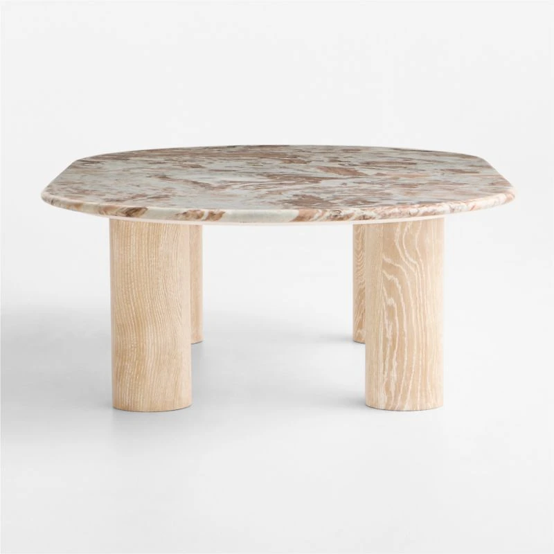 Homage Marble and White Oak Wood 60" Oval Coffee Table