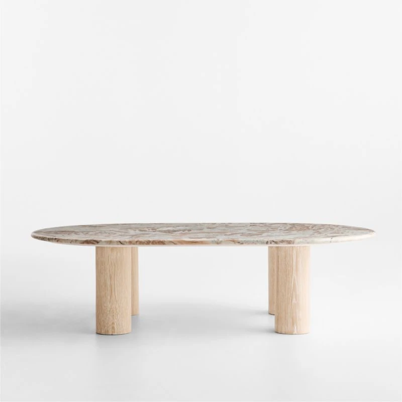 Homage Marble and White Oak Wood 60" Oval Coffee Table