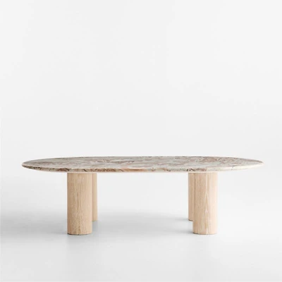 Homage Marble and White Oak Wood 60" Oval Coffee Table