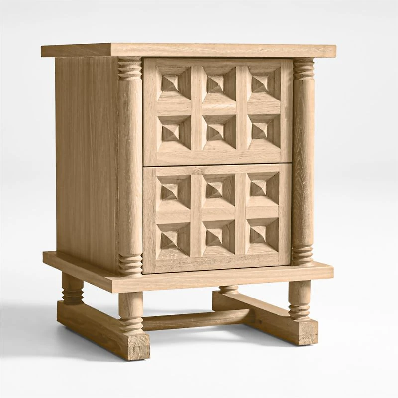 Honore Oak Wood Nightstand with Drawers by Athena Calderone