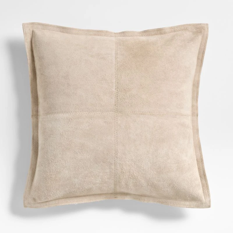 Hyde Pieced Suede 23x23 Cream Throw Pillow Cover