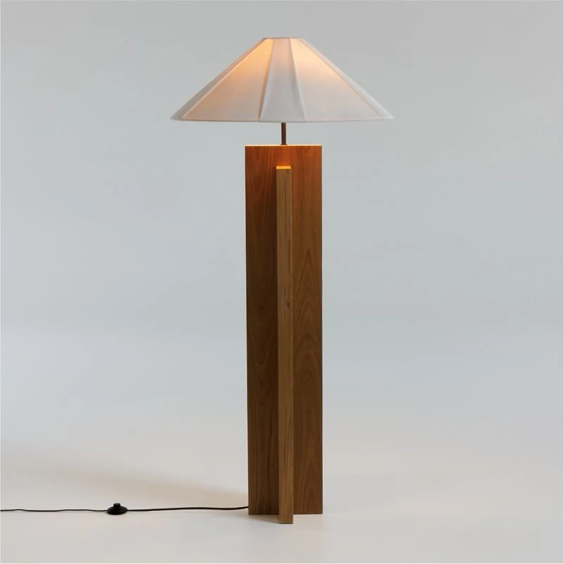 Il Solido Crossbase Oak Wood Floor Lamp with White Shade by Athena Calderone