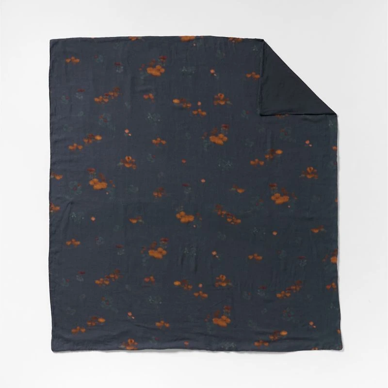 Aire Natural EUROPEAN FLAX ™-Certified Linen Impressionist Floral Midnight Navy Full/Queen Duvet Cover