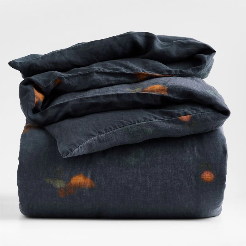 Aire Natural EUROPEAN FLAX ™-Certified Linen Impressionist Floral Midnight Navy Full/Queen Duvet Cover