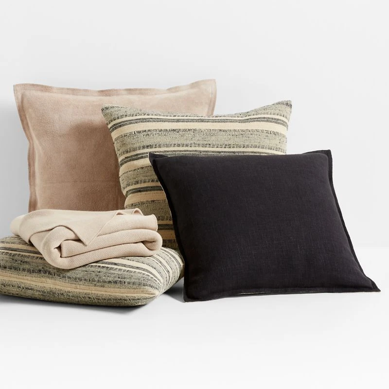 Hyde Pieced Suede 23"x23" Cream Throw Pillow with Down-Alternative Insert