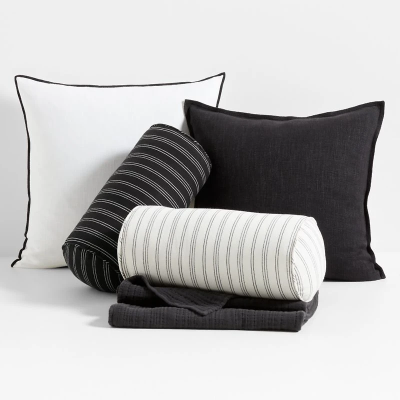 Portofino Cotton Striped Bolster 16"x8" Arctic Ivory Throw Pillow