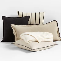 Amalfi Cotton Linen Scallop Edge 36"x16" Ink Black Throw Pillow Cover