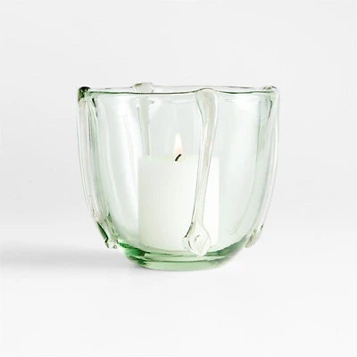 Isla Smoke Green Recycled Glass Hurricane Candle Holder