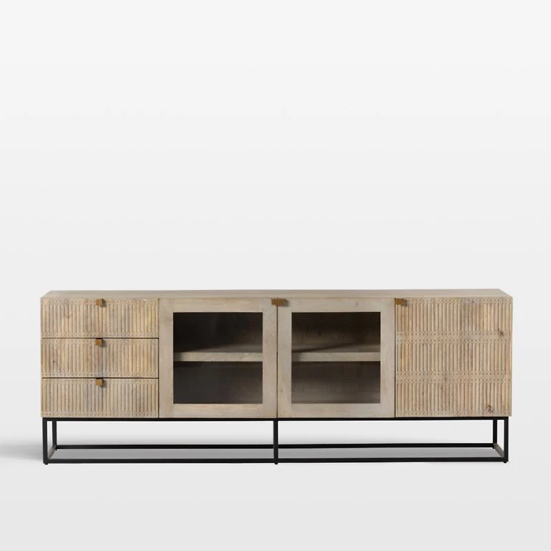 Ivan 79" Light Wash Mango Wood Media Console with Drawers