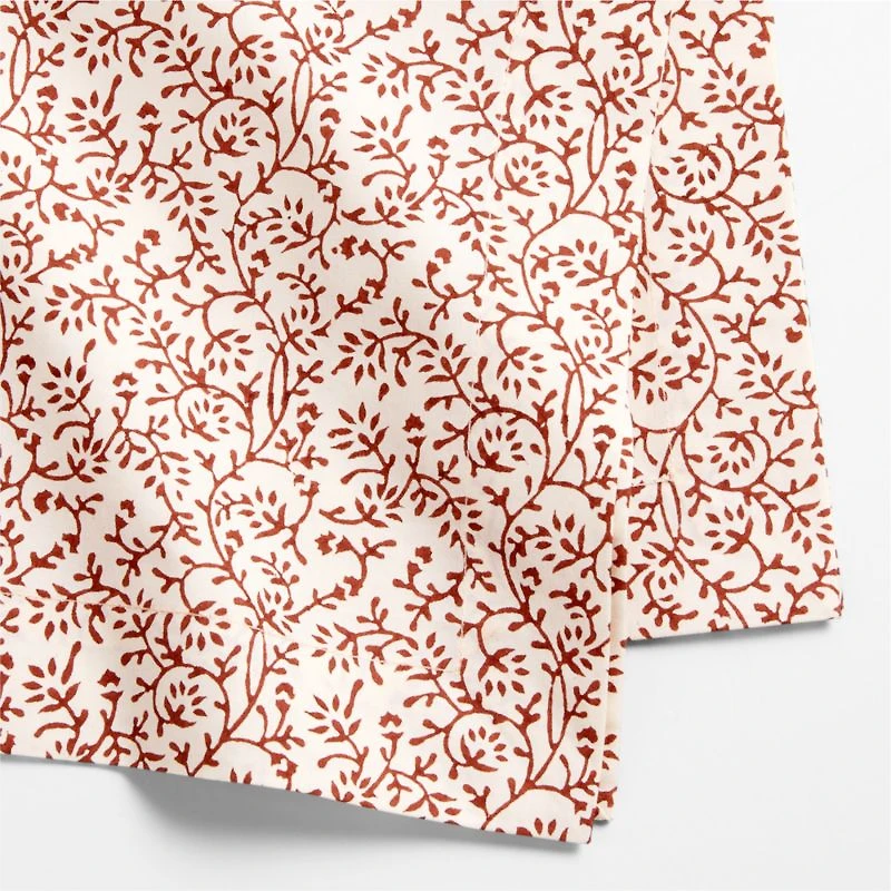 Ivory and Chestnut Floral Block Printed Napkins, Set of 4