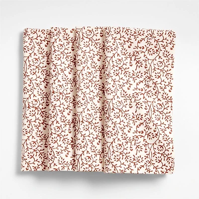 Ivory and Chestnut Floral Block Printed Napkins, Set of 4
