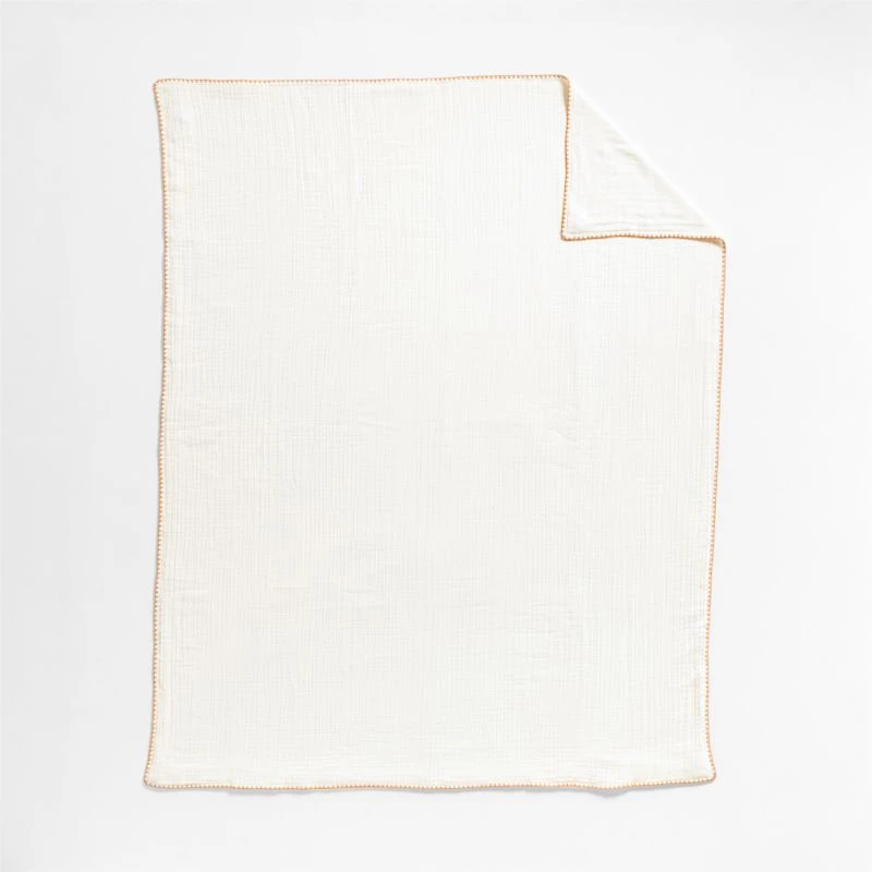 Beckett Pampas Ivory Supersoft Luxe Embroidered Sunwashed Pink Edge Organic Cotton Kids Full/Queen Duvet By Jake Arnold