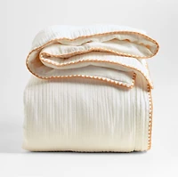 Beckett Pampas Ivory Supersoft Luxe Embroidered Sunwashed Pink Edge Organic Cotton Kids Full/Queen Duvet By Jake Arnold