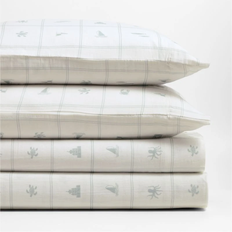 Crewe Blue Coastline Supersoft Organic Cotton Kids Full Sheet Set by Jake Arnold