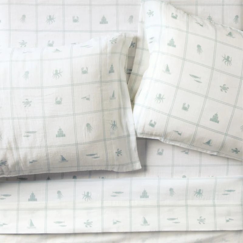 Crewe Blue Coastline Supersoft Organic Cotton Kids Full Sheet Set by Jake Arnold