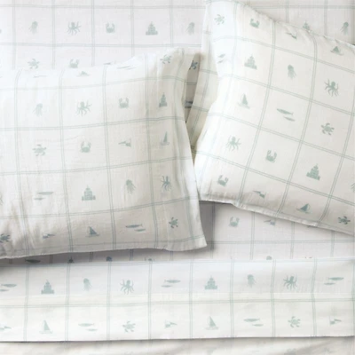 Crewe Blue Coastline Supersoft Organic Cotton Kids Full Sheet Set by Jake Arnold