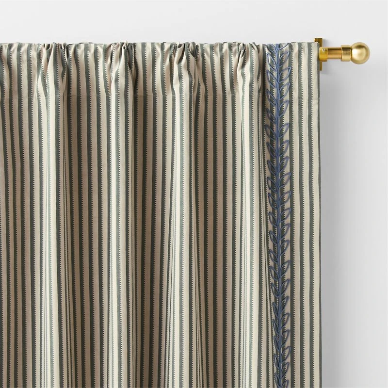 Charles Street Shade Green Embroidered Yarn-Dyed Blackout Window Curtain Panel 44"x63" by Jeremiah Brent