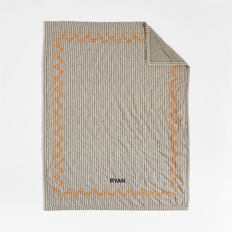 Reminiscent Embroidered Stripe Organic Cotton Kids Twin Quilt by Jeremiah Brent