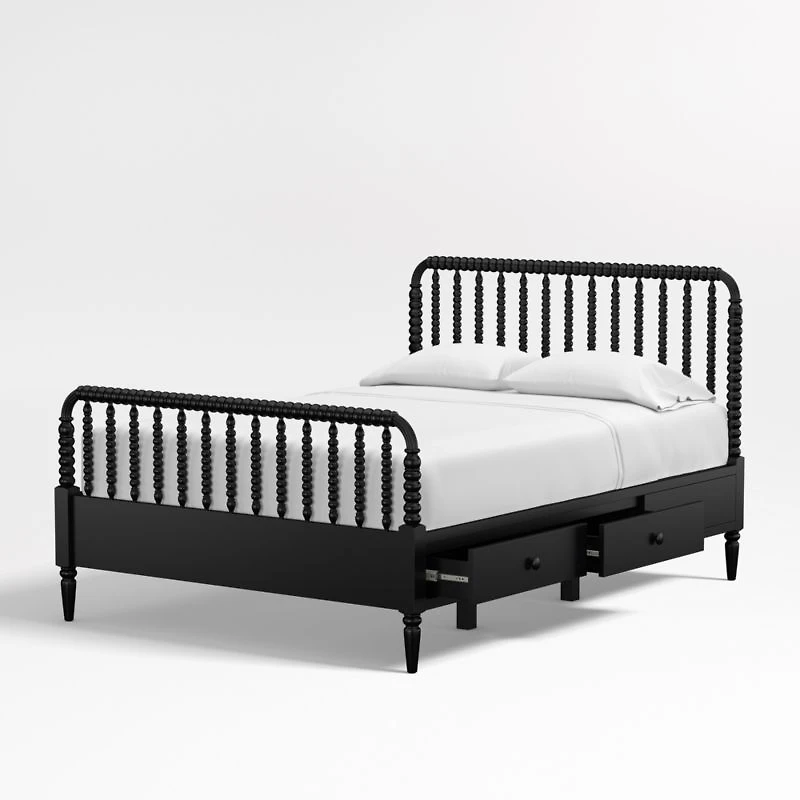 Jenny Lind Black Wood Spindle Kids Full Storage Bed
