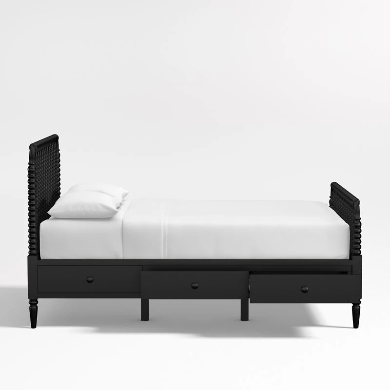 Jenny Lind Black Wood Spindle Kids Full Storage Bed
