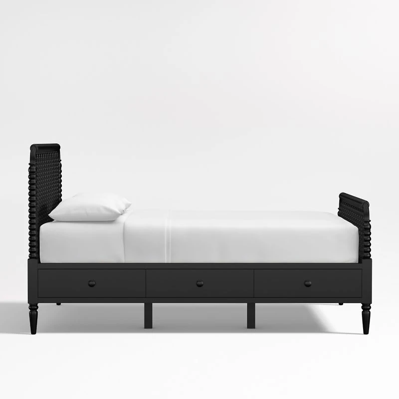 Jenny Lind Black Wood Spindle Kids Full Storage Bed