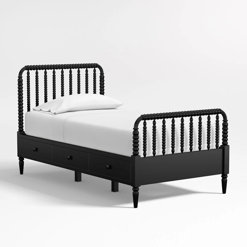 Jenny Lind Black Wood Spindle Kids Full Storage Bed