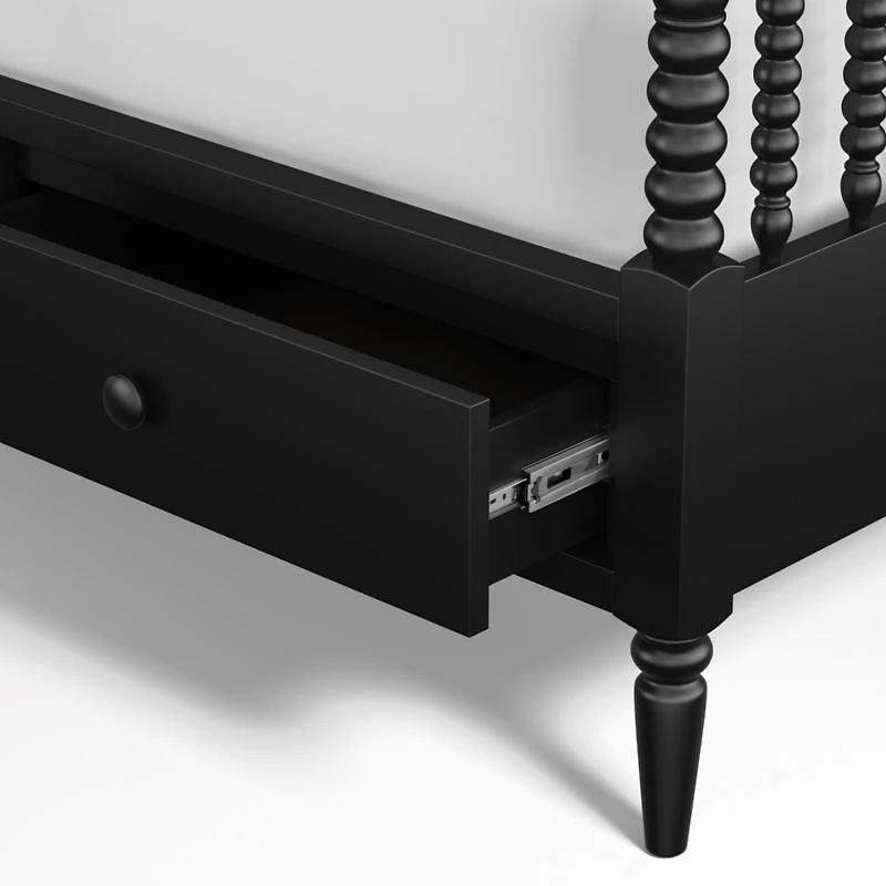 Jenny Lind Black Wood Spindle Kids Full Storage Bed