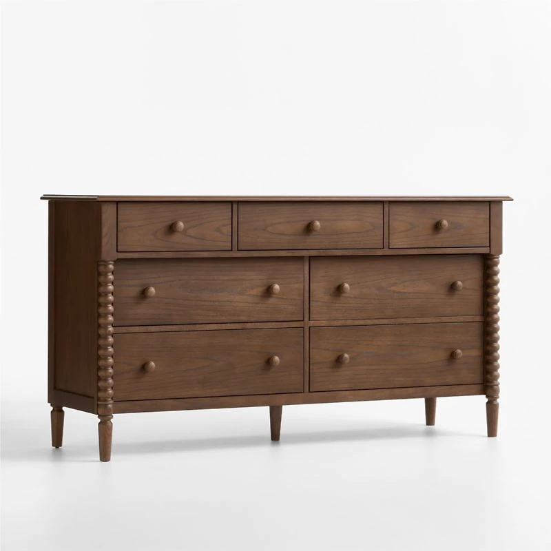 Jenny Lind 62" Deep Brown Wood Extra Wide 7-Drawer Kids Dresser