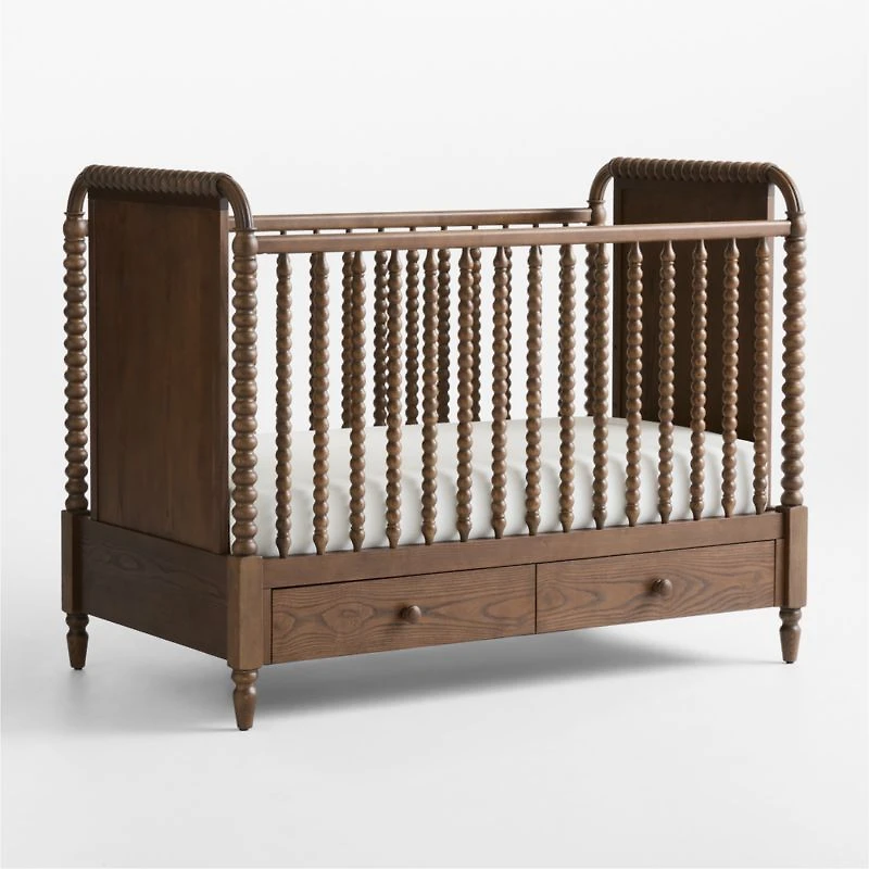 Jenny Lind Heirloom Deep Brown Wood Convertible Storage Baby Crib